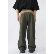 Patchwork Contrast Color Korean Style Loose Wide Leg Elastic Waist Casual Sports Pants