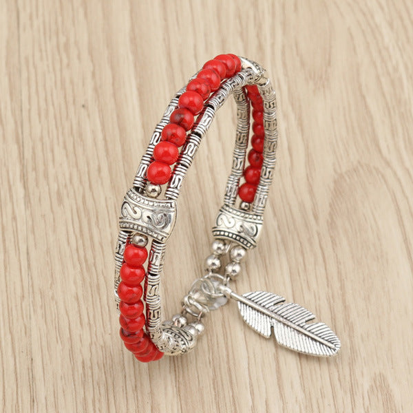 Fashion Alloy Turquoise Feather Bracelet