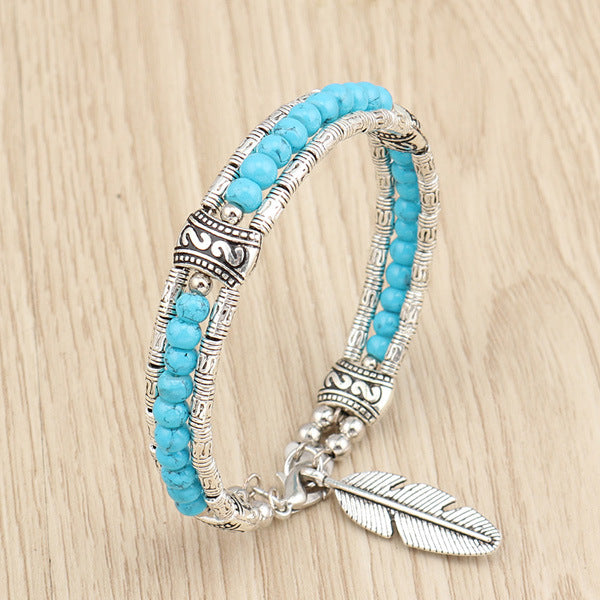 Fashion Alloy Turquoise Feather Bracelet
