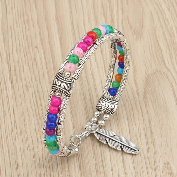 Fashion Alloy Turquoise Feather Bracelet