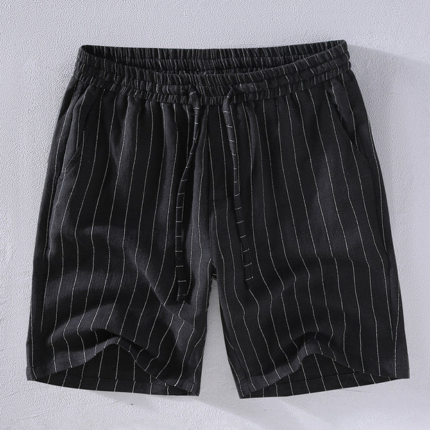 Yarn-dyed Vertical Striped Linen Shorts For Men