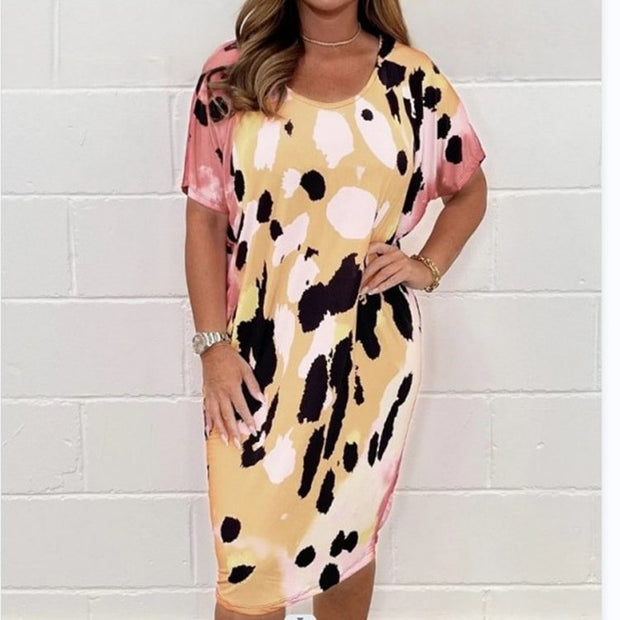 Plus Size Women's Printed Casual Short Sleeve Dress