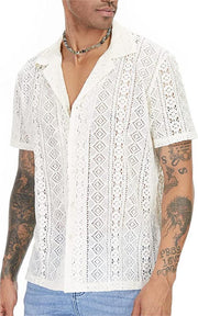 Men's Lace Shirt Hollow Out See-through