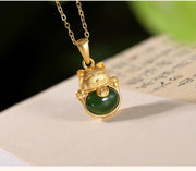 Lucky Cat Hetian Jade Ancient Law Gold Pendant Female Niche
