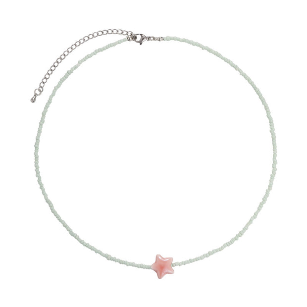 Colorful Beaded Five-pointed Star Shaped Pendant Necklace