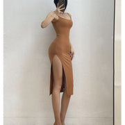 Slim Fit Slim And Tall Looking Split Long Hip Spaghetti Straps Dress