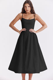 New European And American Women's Clothing Solid Color Sexy Backless Spaghetti Straps Large Swing Dress