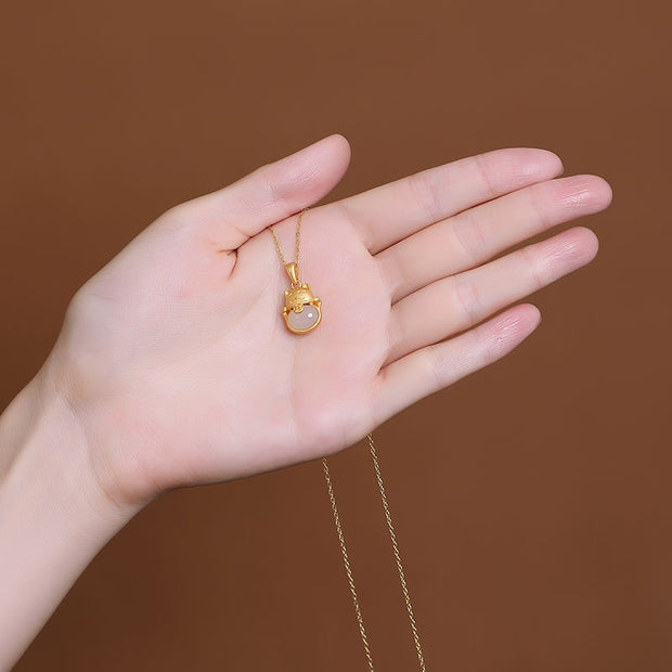 Lucky Cat Hetian Jade Ancient Law Gold Pendant Female Niche