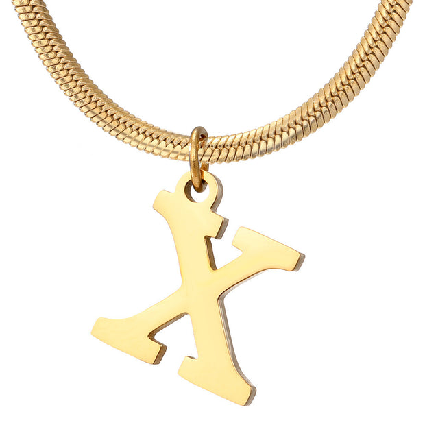 Minimalist A-Z Letter Pendant Necklace For Women Stainless Steel Gold Color Snake Chains Jewelry Birthday Gift