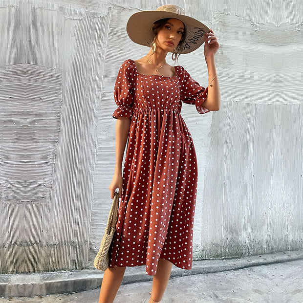 Vintage Women's Ruffled Polka Dot Collar Dress