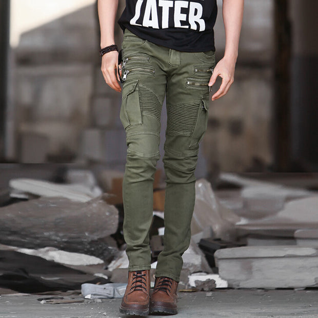 Men's Slim-fit Overalls With Multi-pocket Zipper