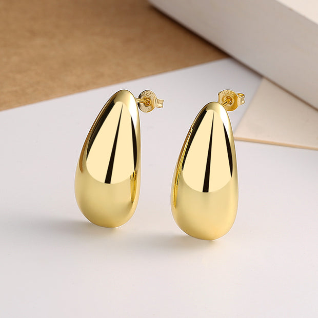 Water Drop Glossy 16k Real Gold Plating Simple And Elegant Earrings