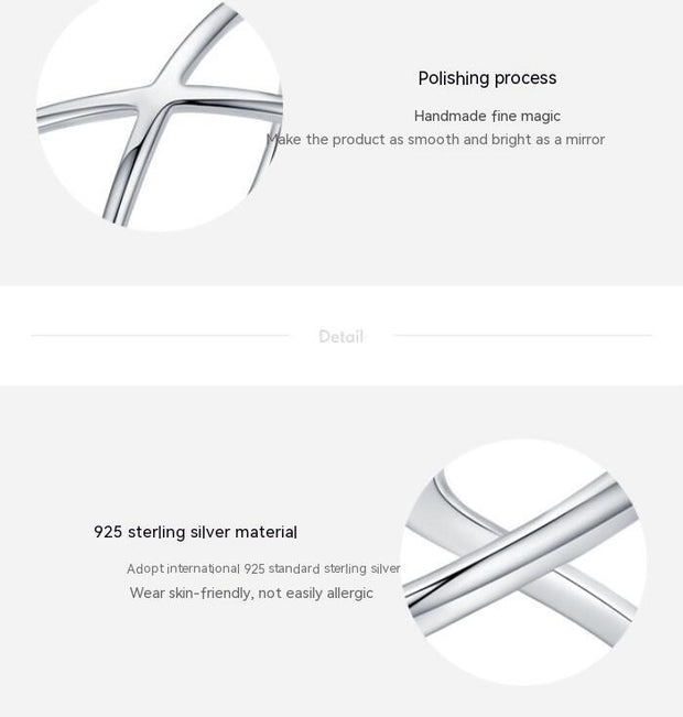 Sterling Silver Fashion Simple Cross Geometric Line Ring