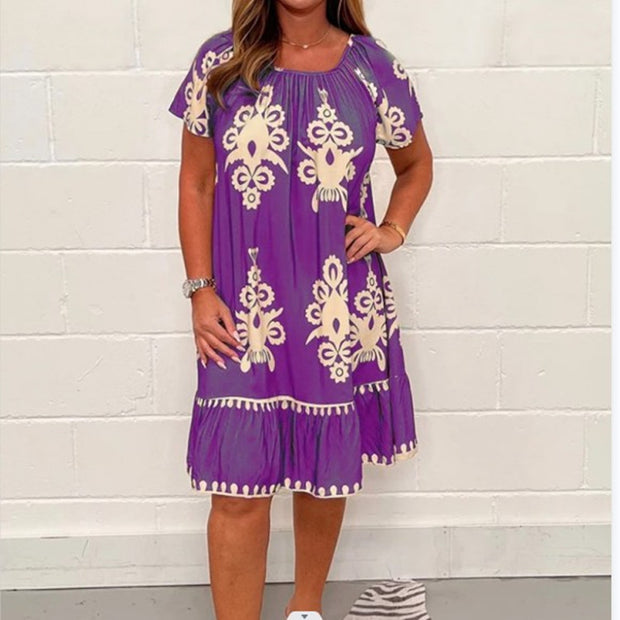 Women's Plus Size Summer Printed Short Sleeve Dress