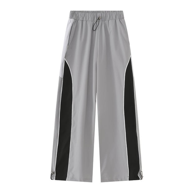 Patchwork Contrast Color Korean Style Loose Wide Leg Elastic Waist Casual Sports Pants