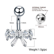 Stainless Steel Inlaid Zircon Bow Navel Stud Body Piercing Jewelry