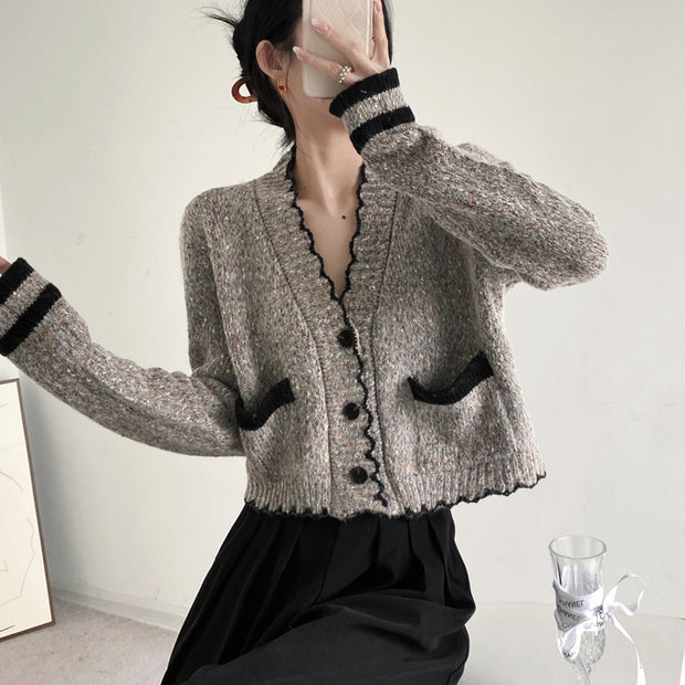 Women's Fashion V-Neck Sweater Knit Jacket