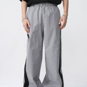 Patchwork Contrast Color Korean Style Loose Wide Leg Elastic Waist Casual Sports Pants
