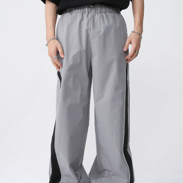 Patchwork Contrast Color Korean Style Loose Wide Leg Elastic Waist Casual Sports Pants