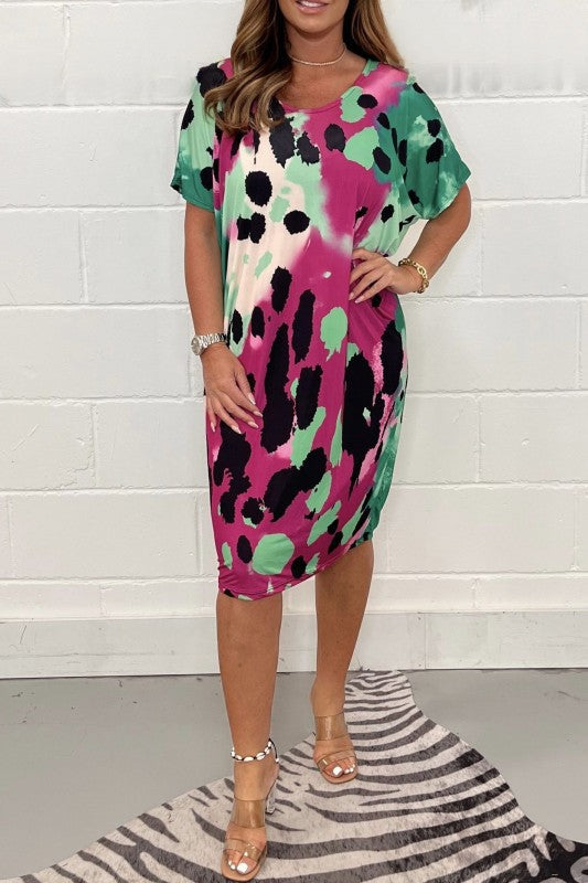 Plus Size Women's Printed Casual Short Sleeve Dress