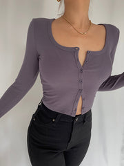 Homemade Super Revealing Figure With Collarbone Exposed Long Sleeved High Waisted Short Top That Spicy Girls Love To Wear