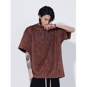 Suede Short-sleeved T-shirt Men's Trendy Brand Retro