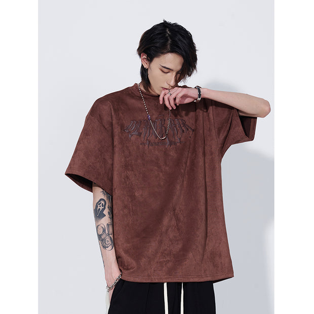 Suede Short-sleeved T-shirt Men's Trendy Brand Retro