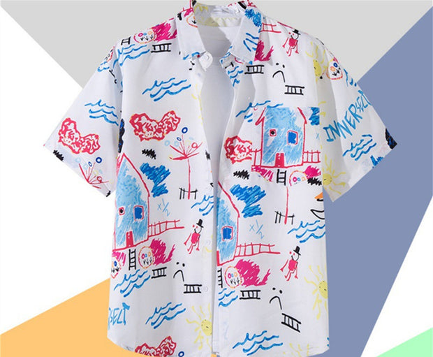 Short Sleeve Printed Shirt Men's Retro Top