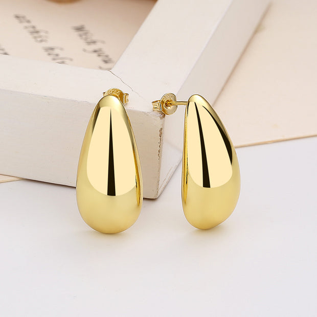 Water Drop Glossy 16k Real Gold Plating Simple And Elegant Earrings