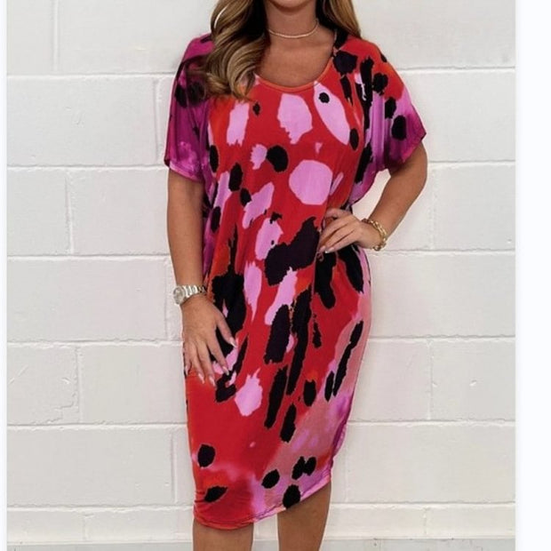 Plus Size Women's Printed Casual Short Sleeve Dress
