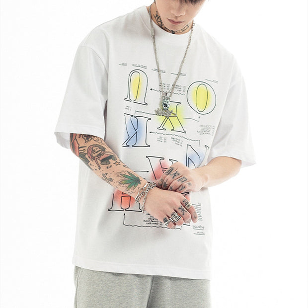 Men's Fashion Wear Loose Short-sleeved T-shirt Cotton