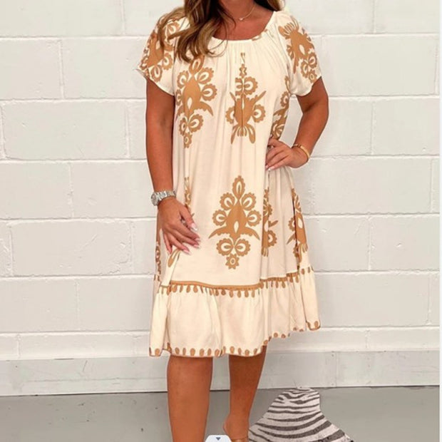 Women's Plus Size Summer Printed Short Sleeve Dress