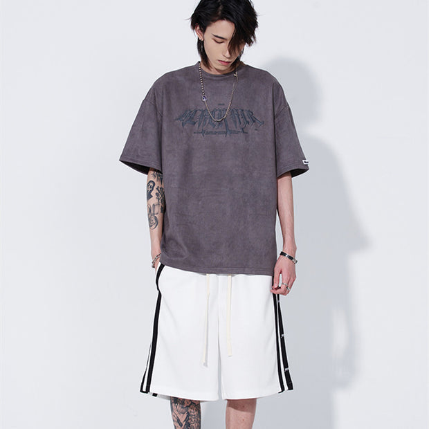 Suede Short-sleeved T-shirt Men's Trendy Brand Retro