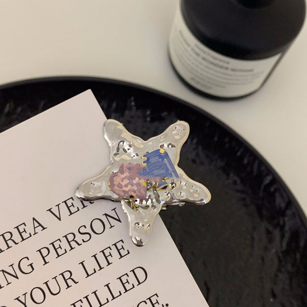 Colorful Rhinestone Five-pointed Star Duckbill Clip Retro