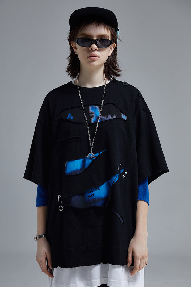 Button Trim Loose Casual Pin T-Shirt Men