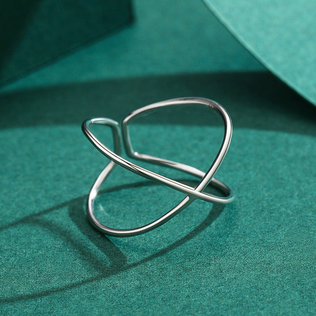 Sterling Silver Fashion Simple Cross Geometric Line Ring